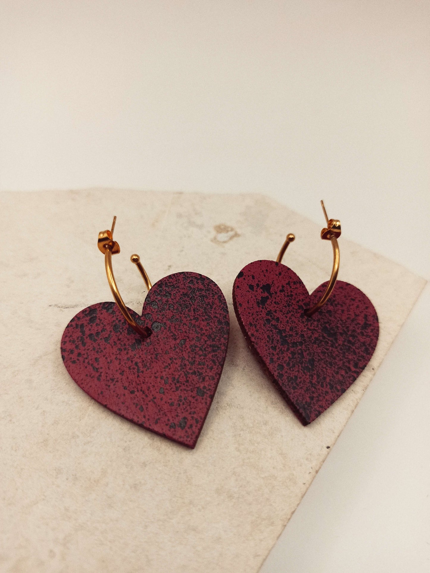 Wooden Hearts Earrings with Hoops