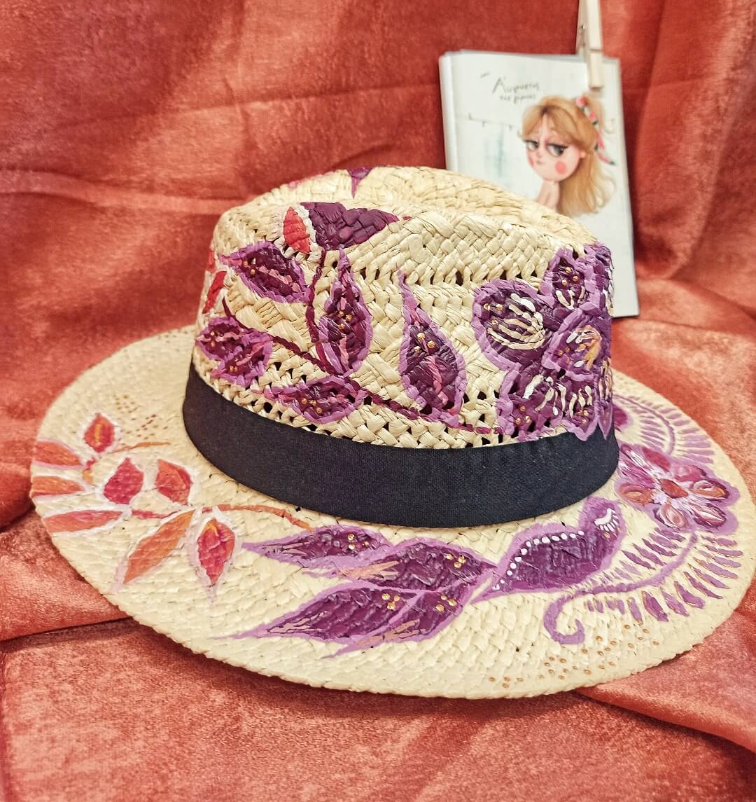 "Lovebirds" Hand-painted Straw Hat