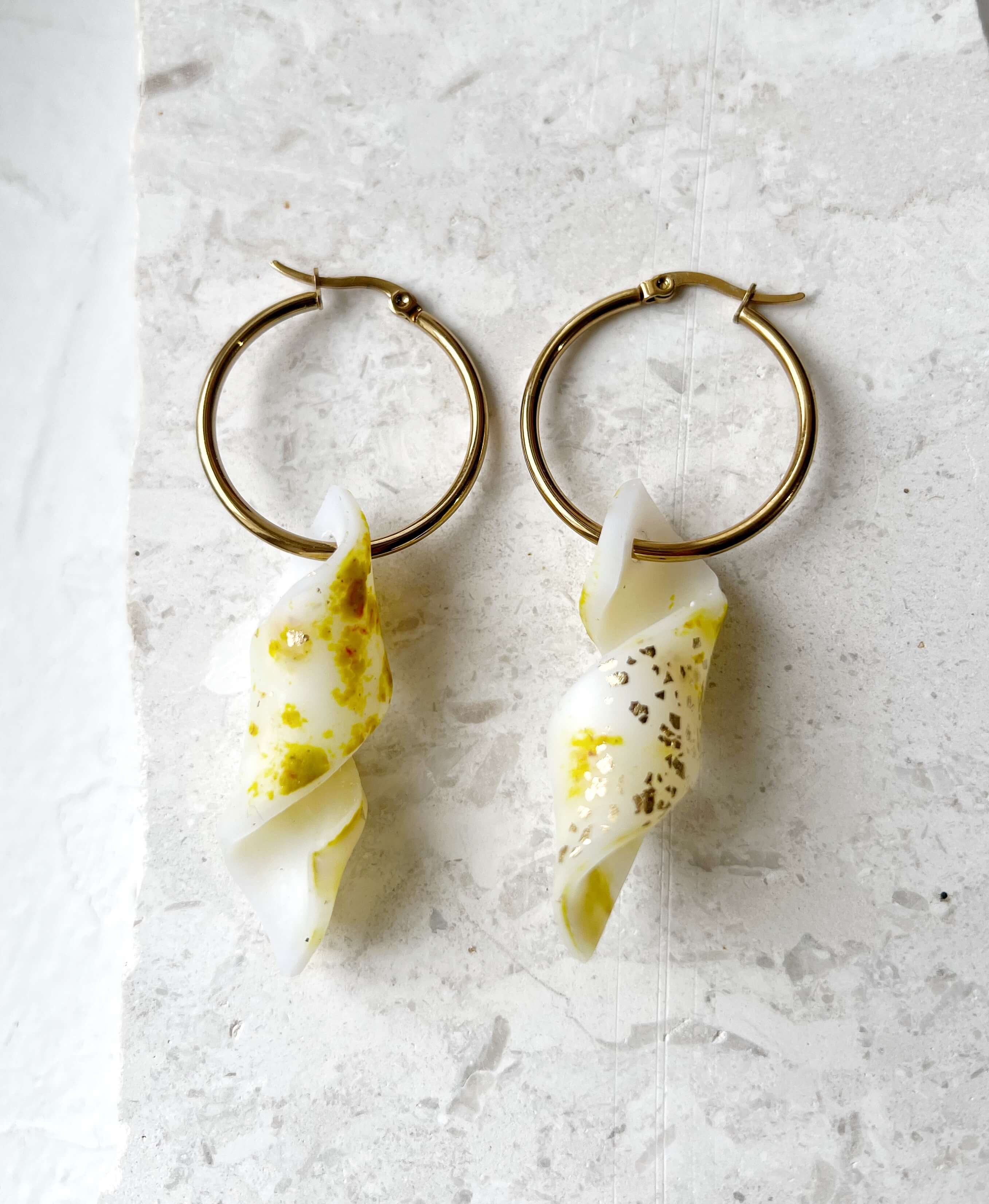 Ice Hoops Σκουλαρίκια Κρίκοι Χειροποίητα από Πηλό Transparent & Lime