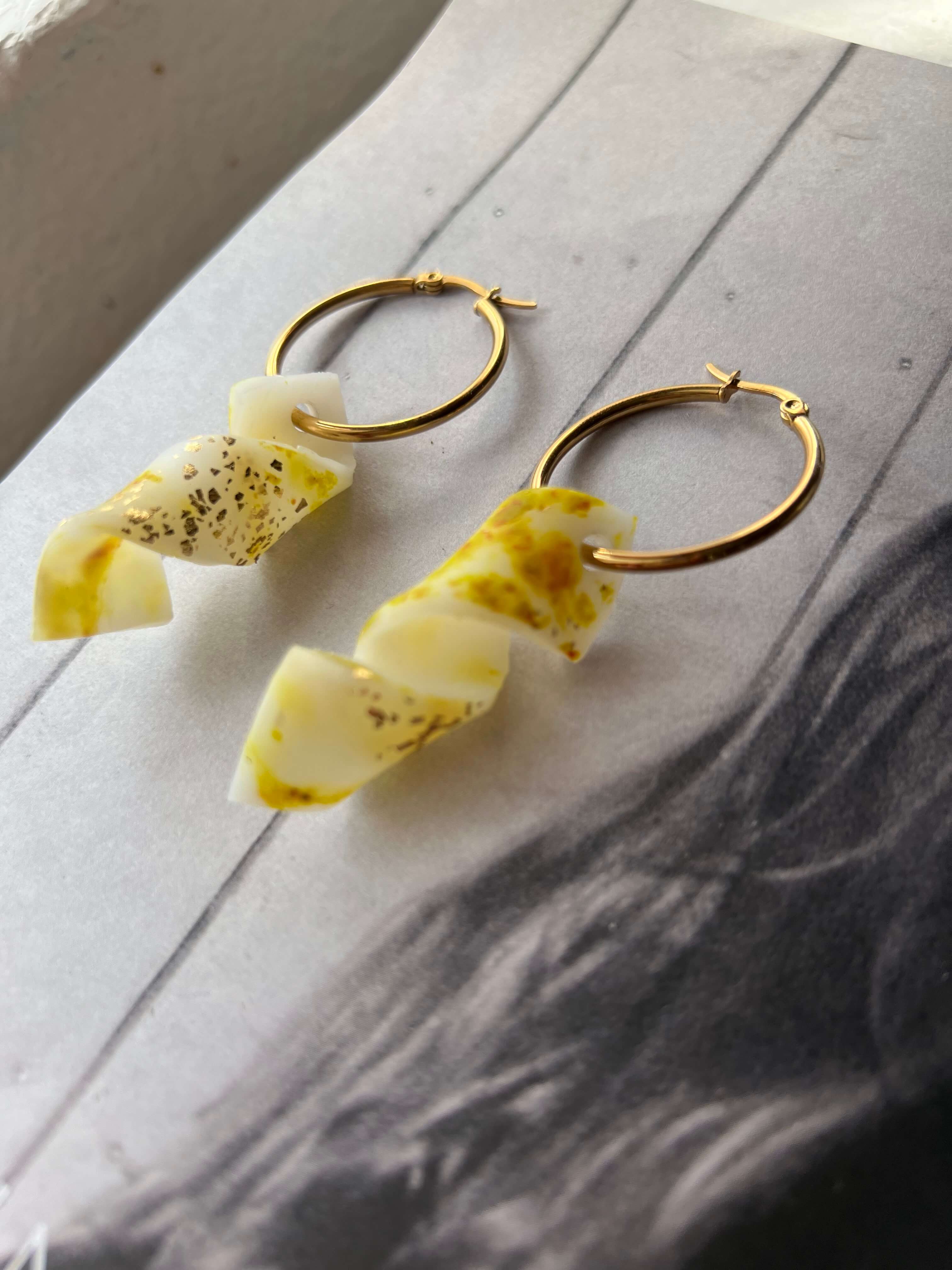 Ice Hoops Σκουλαρίκια Κρίκοι Χειροποίητα από Πηλό Transparent & Lime