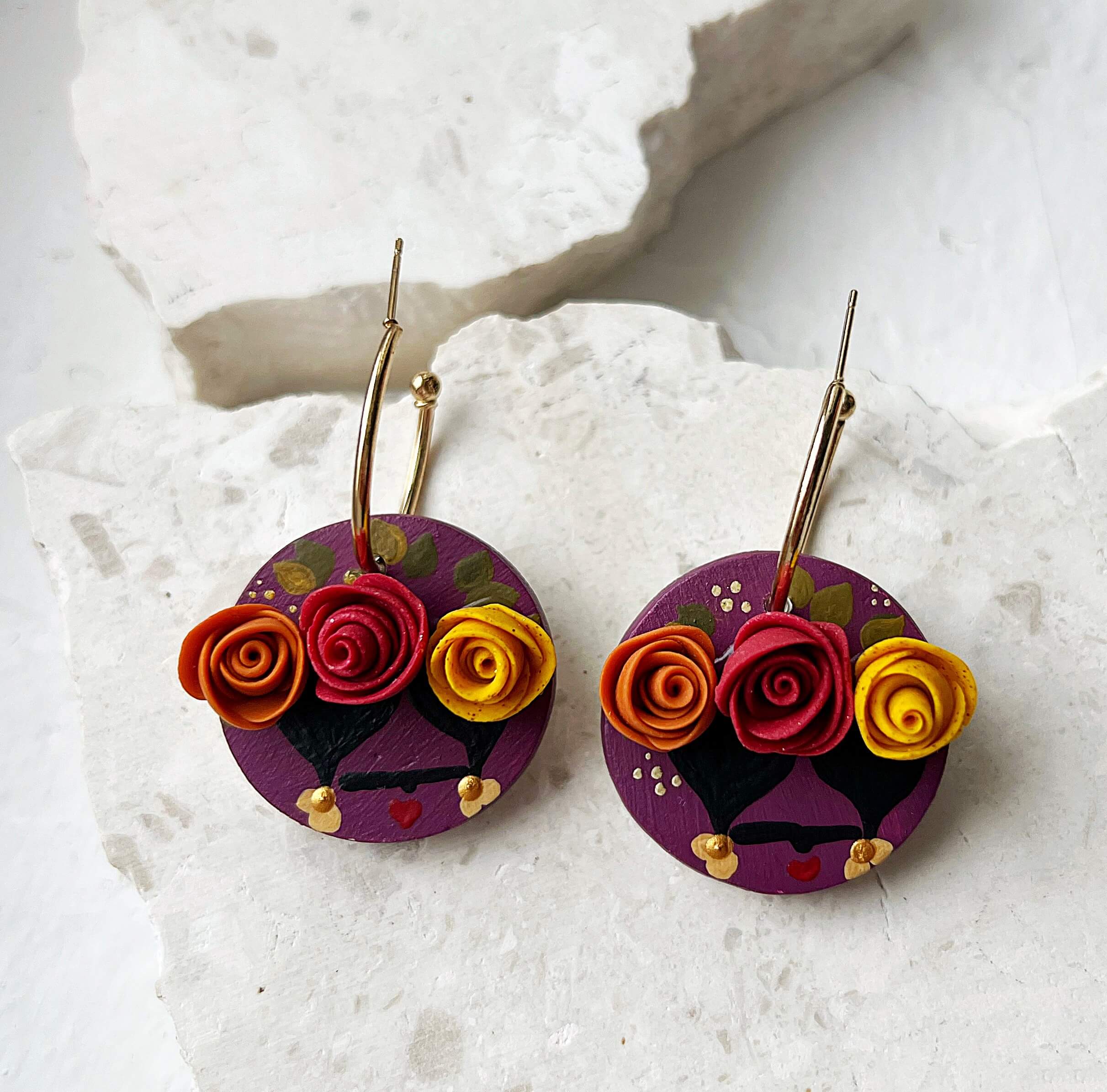 Φριντα καλο σκουλαρικια μποχο χειροποιητα απο πηλο μωβ μποχο ιδιαιτερα μεγαλα κρεμαστα κοσμηματα για δωρο pajaritos