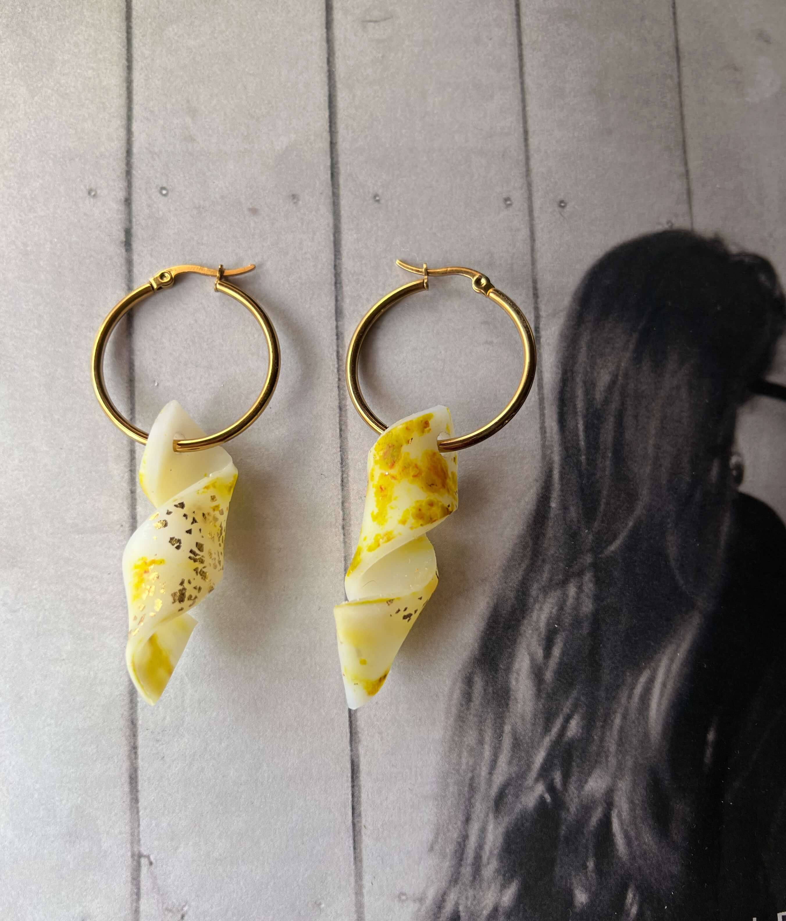 Ice Hoops Σκουλαρίκια Κρίκοι Χειροποίητα από Πηλό Transparent & Lime