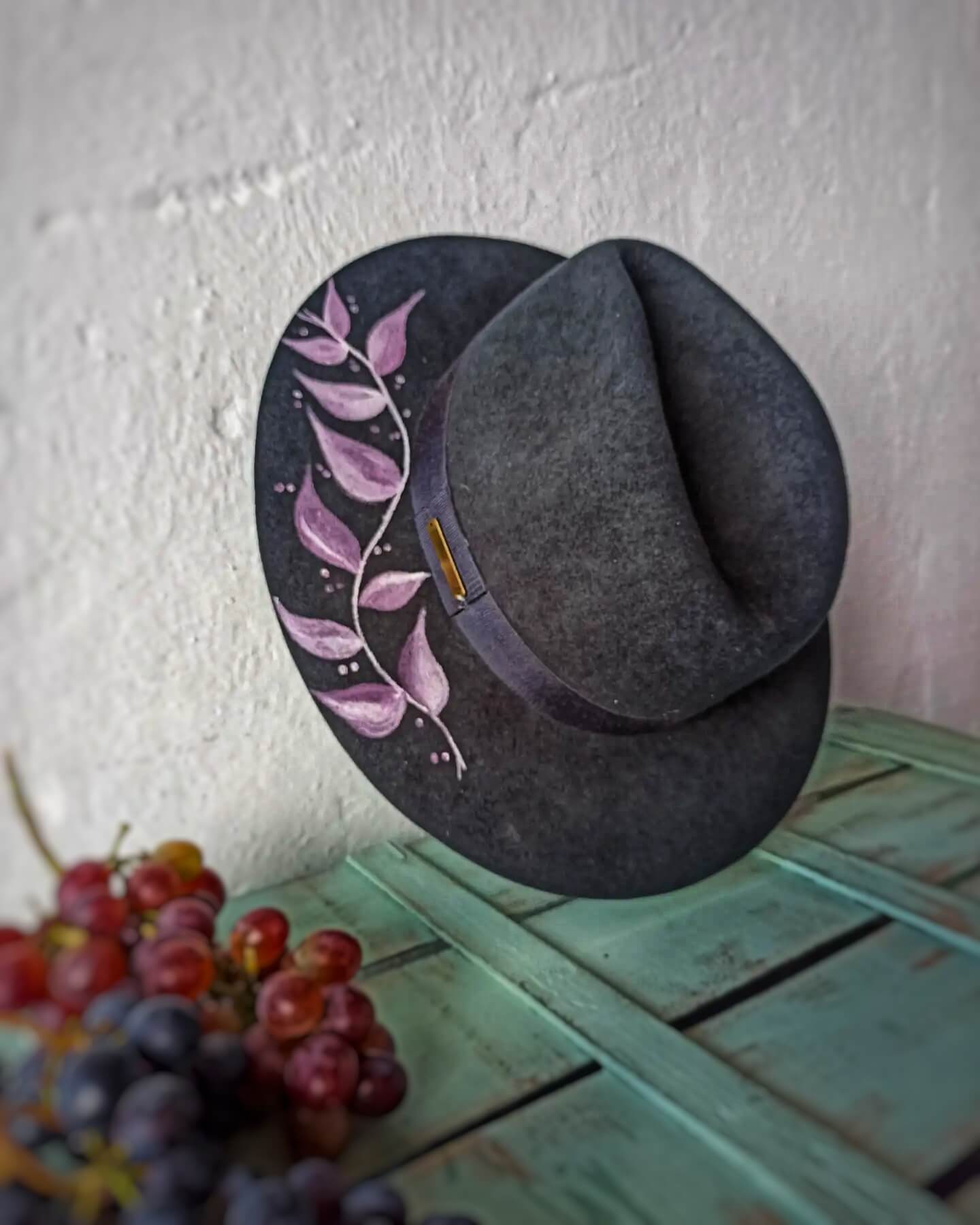 Grey hand painted hat