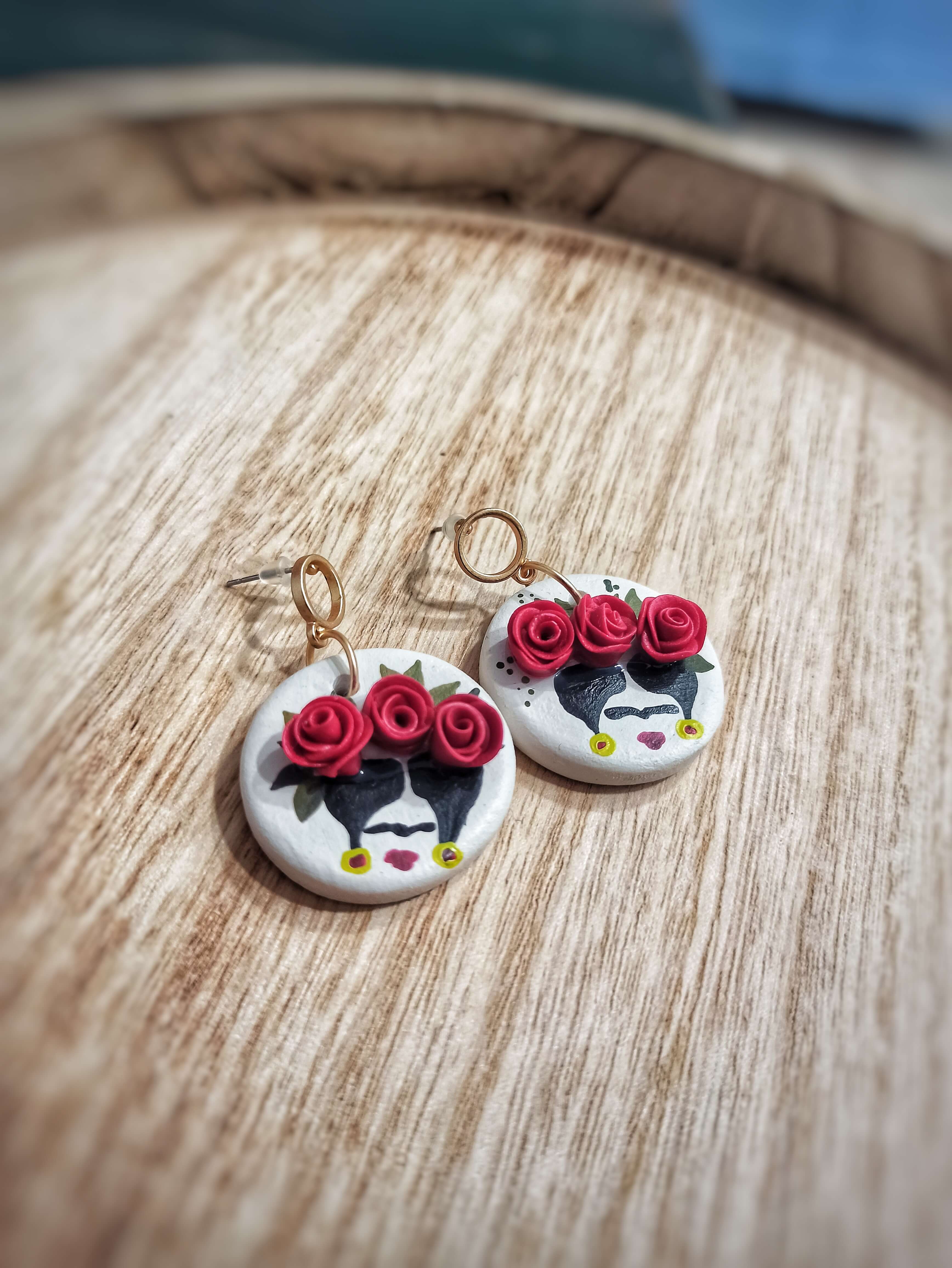 Off white Frida Kahlo Clay earrings