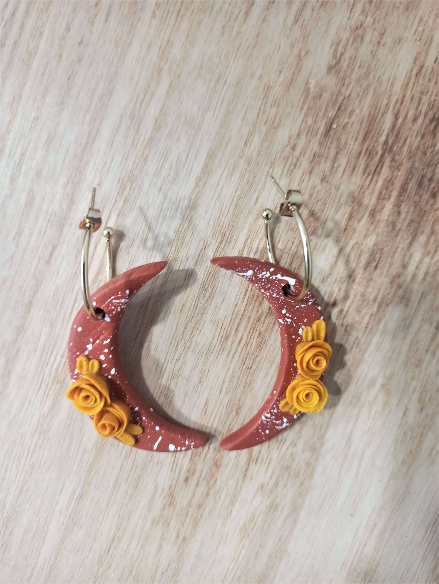 Celestial earrings, brick red, clay semi hoops
