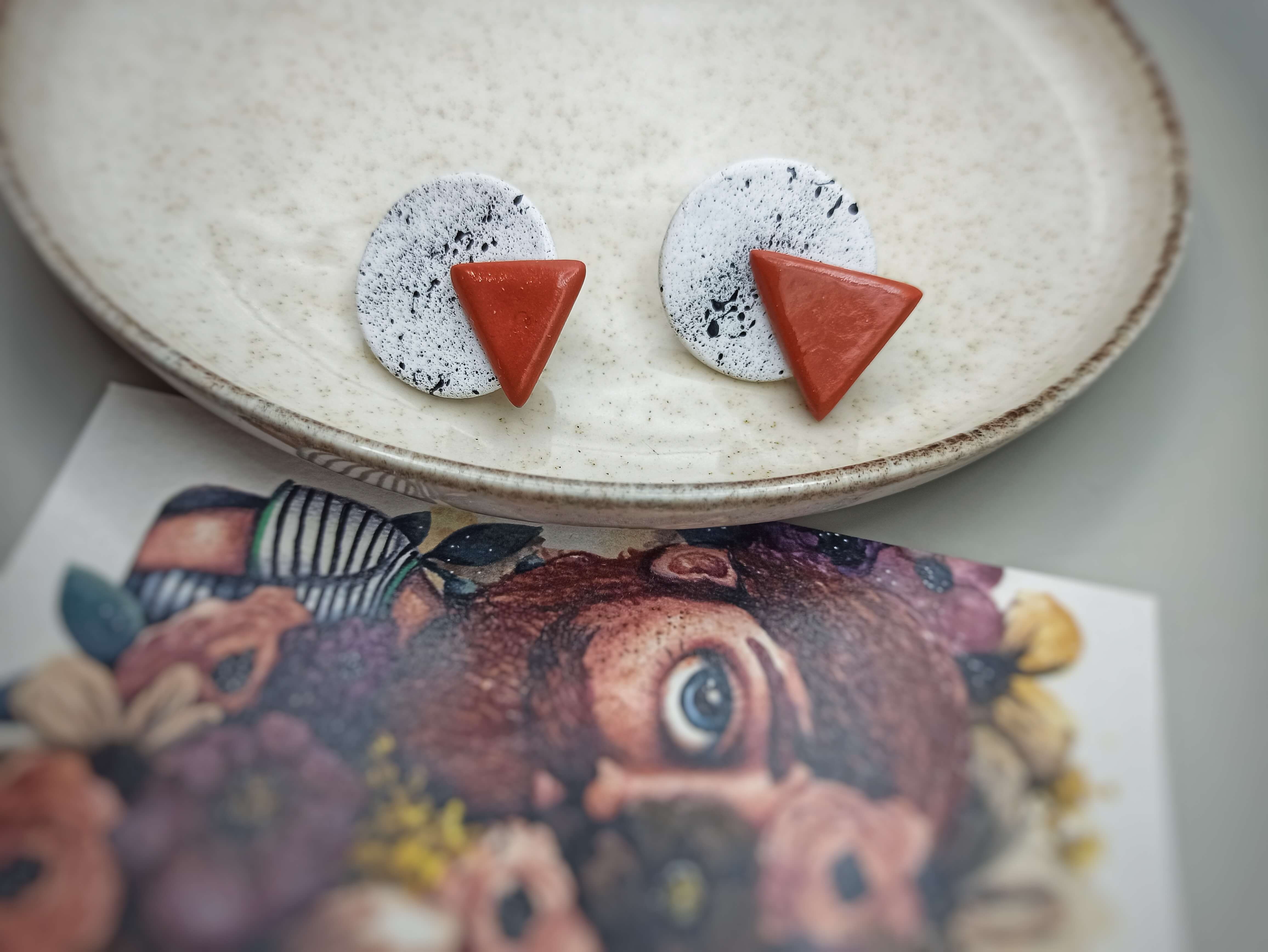 clay ceramic stud earrings brick red