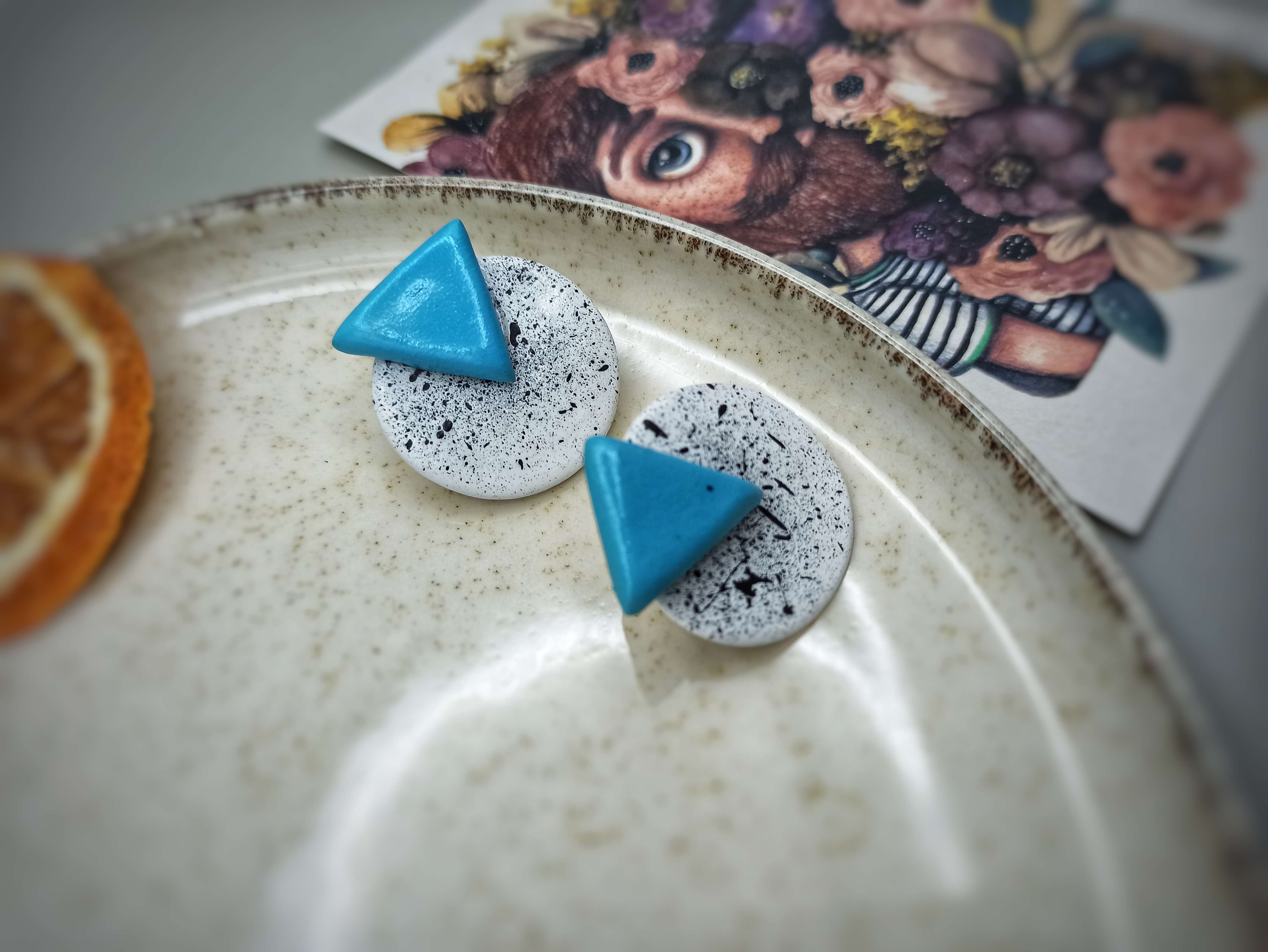 clay geometrical blue earrings