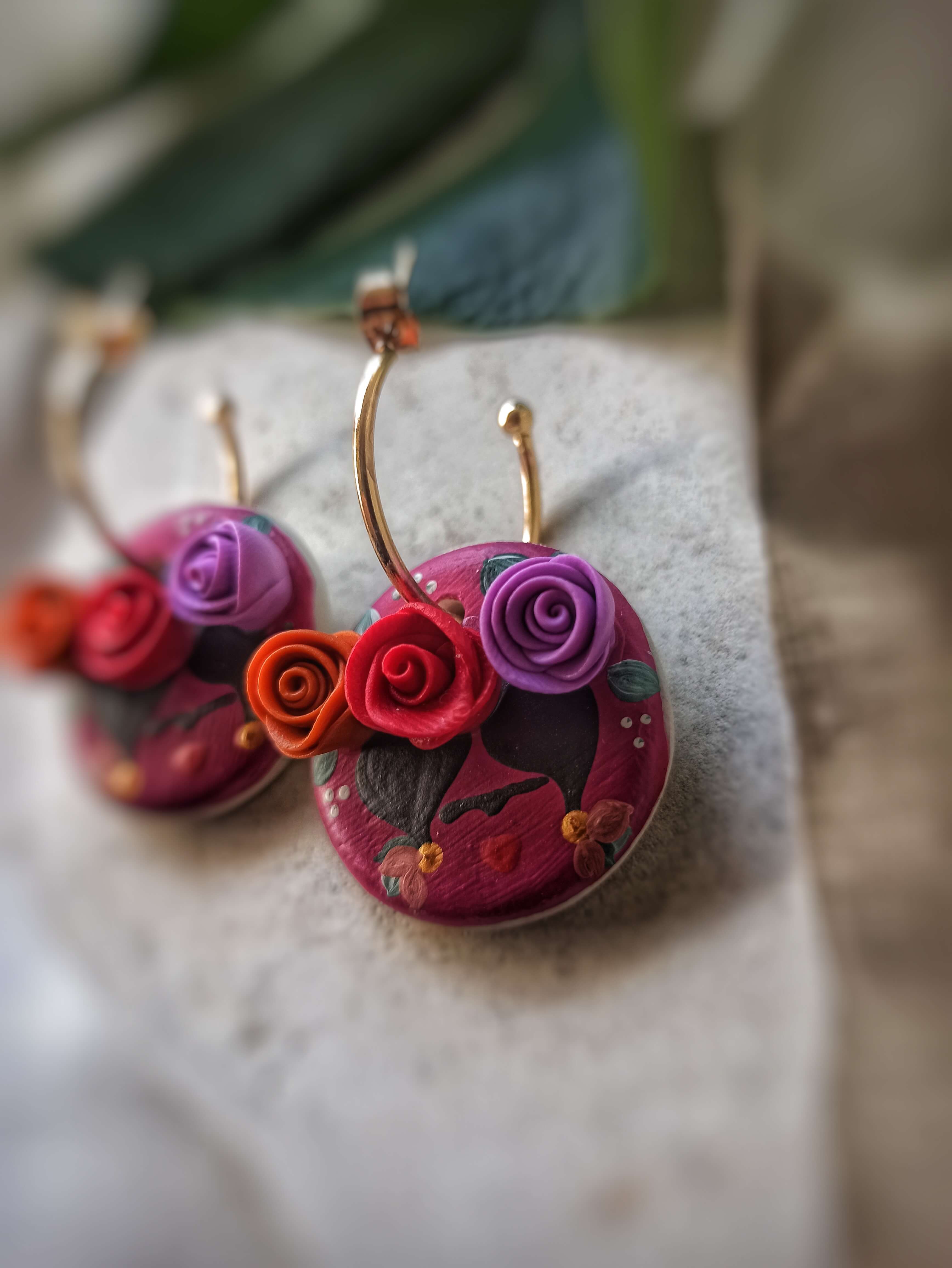 frida kahlo clay earrings