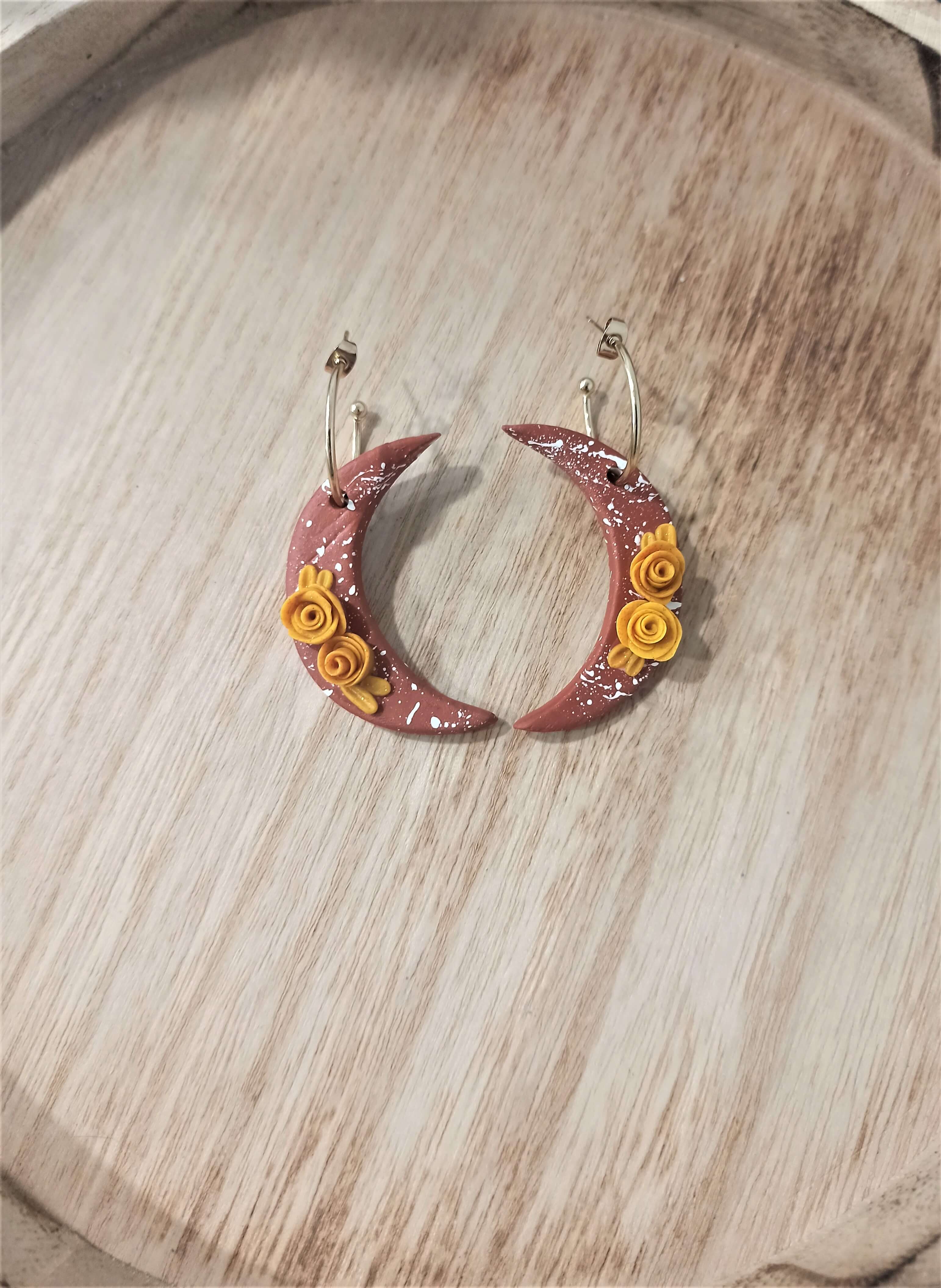 Celestial earrings, brick red, clay semi hoops