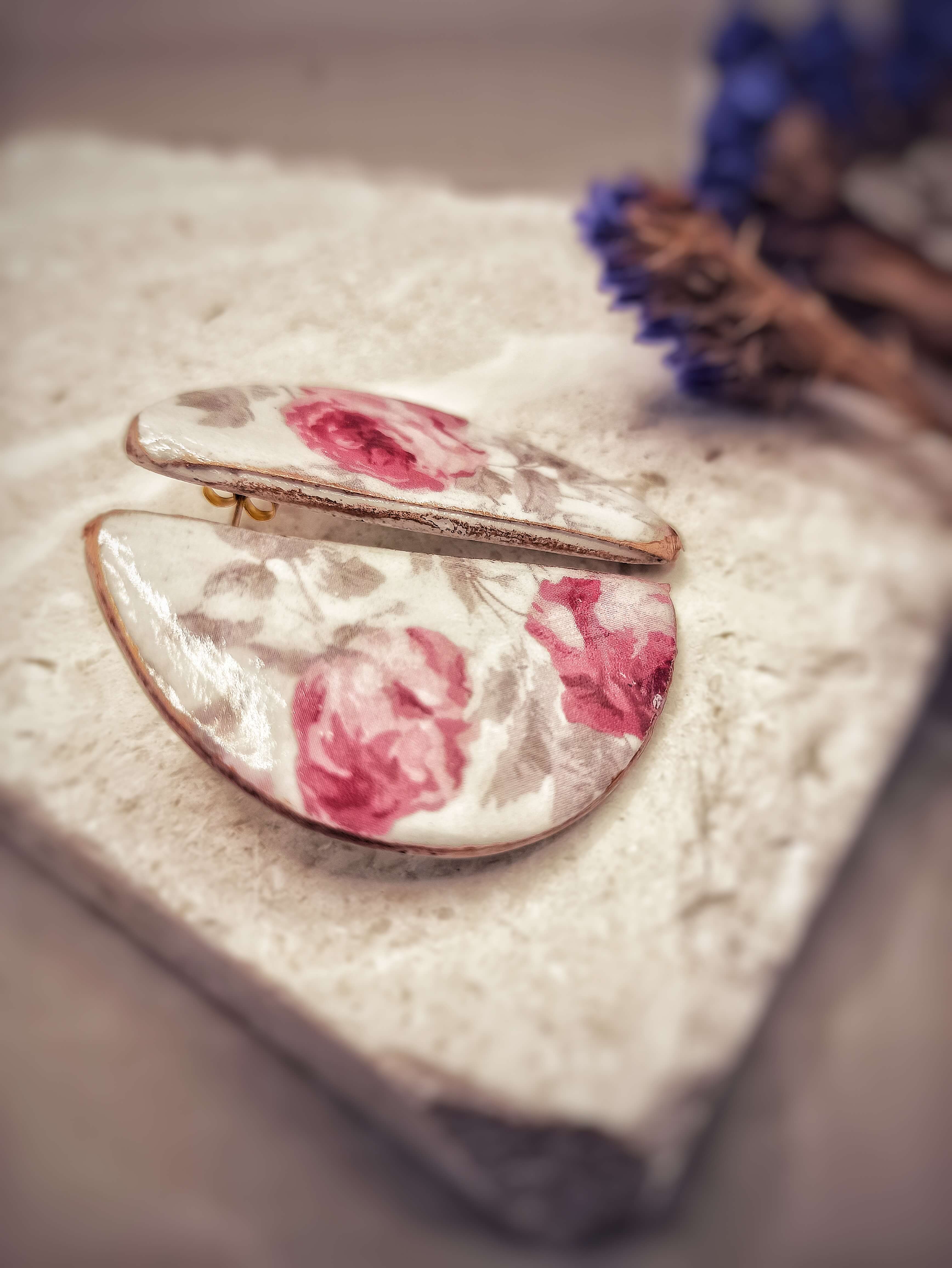 rosalia earrings handmade clay semicircle